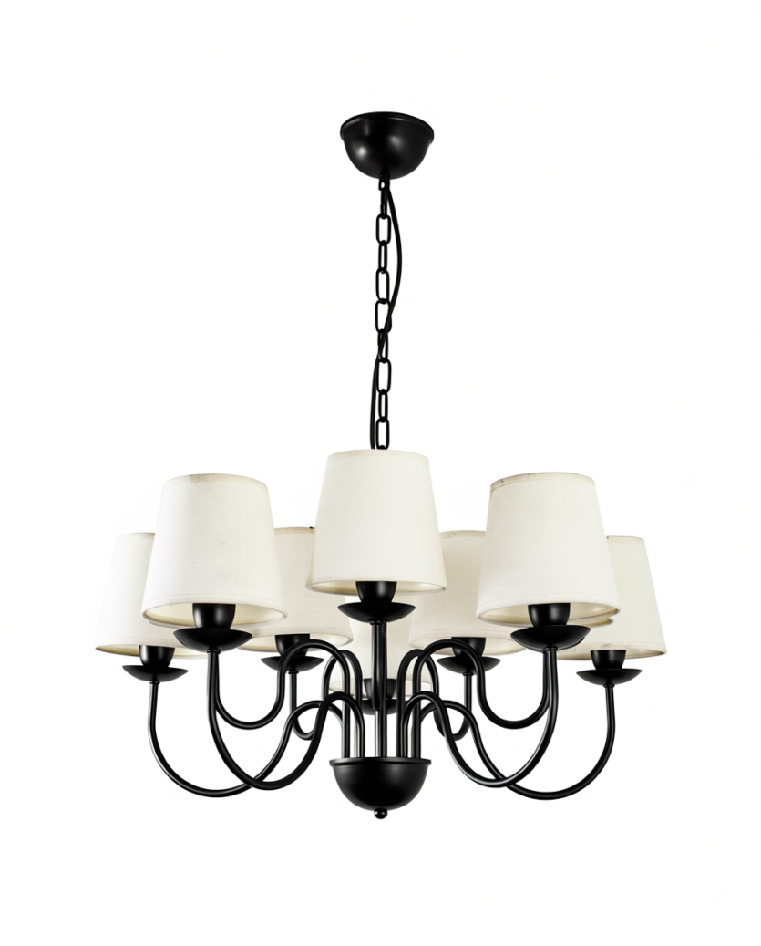 Lustre Pendente Versalhes Redondo Tocheiro Clássico Cúpula 10 Braços Preto 650/10