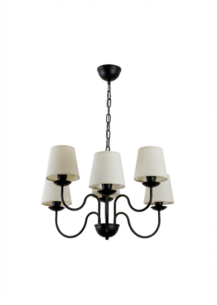 Lustre Pendente Versalhes Redondo Tocheiro Clássico Cúpula 6 Braços Preto 650/6