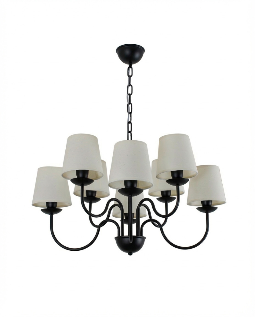 Lustre Pendente Versalhes Redondo Tocheiro Clássico Cúpula 8 Braços Preto 650/8