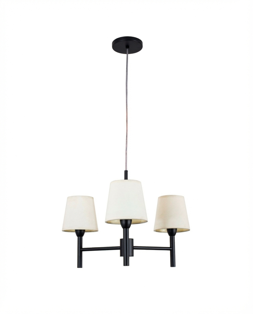 Lustre Pendente Tocheiro Redondo Cúpula 03 Braços Preto 60cm 658/3