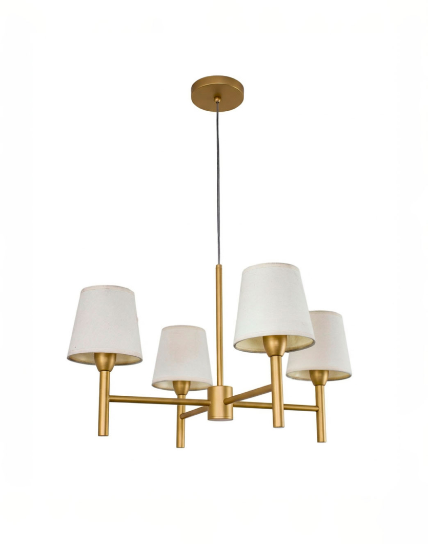 Lustre Pendente Tocheiro Redondo Cúpula 04 Braços Dourado 60cm 658/4