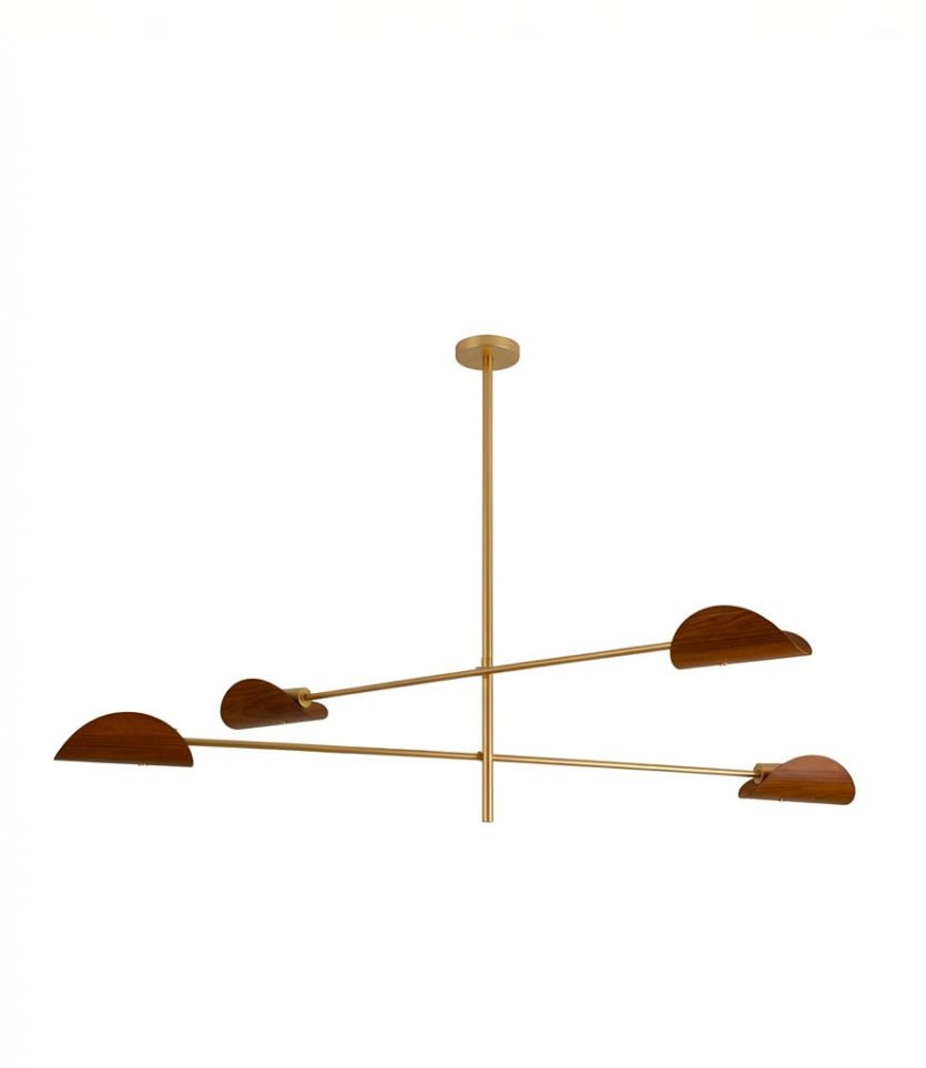 Lustre Pendente Remo Duplo Articulável Retangular Industrial Dourado e Amadeirado Freijó 1 Metro 695