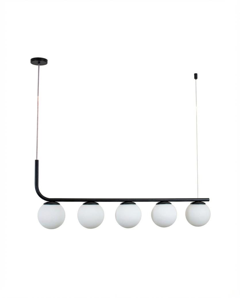 Lustre Pendente Haste 1 Metro 5 Bolas Globo Preto 717