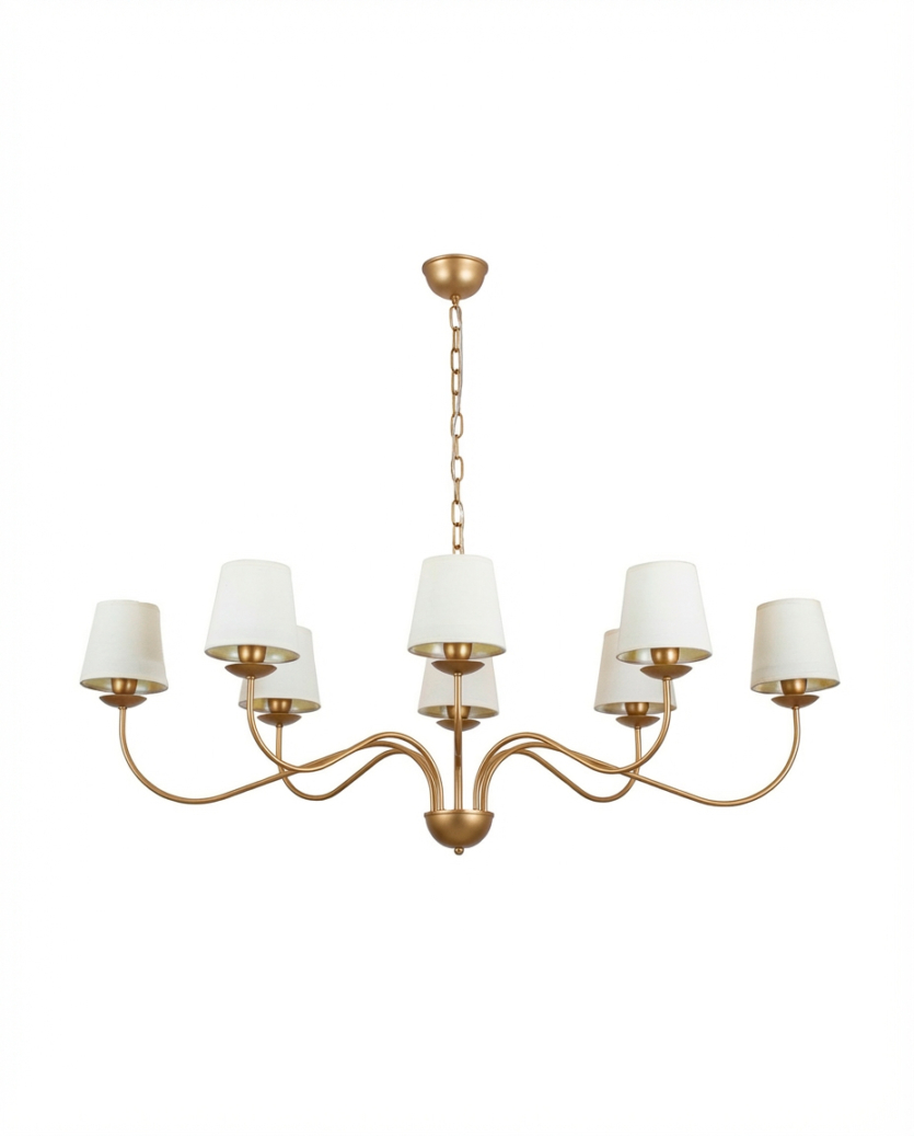 Lustre Pendente Versalhes Retangular Tocheiro Clássico Cúpula 8 Braços Dourado 721