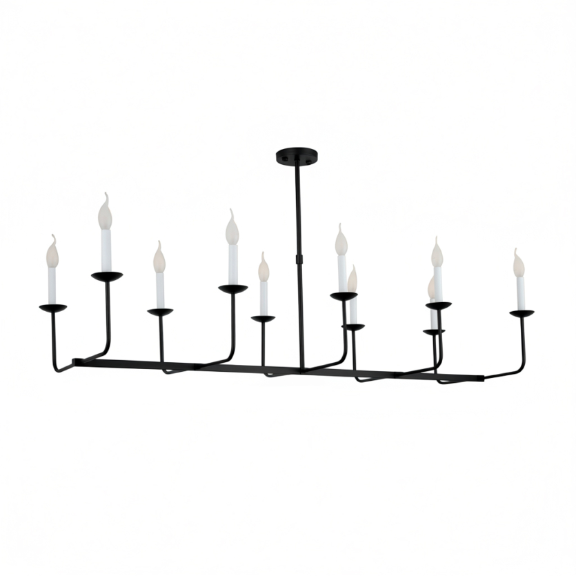 Lustre Pendente Retangular Candelabro Vela 10 Preto 725