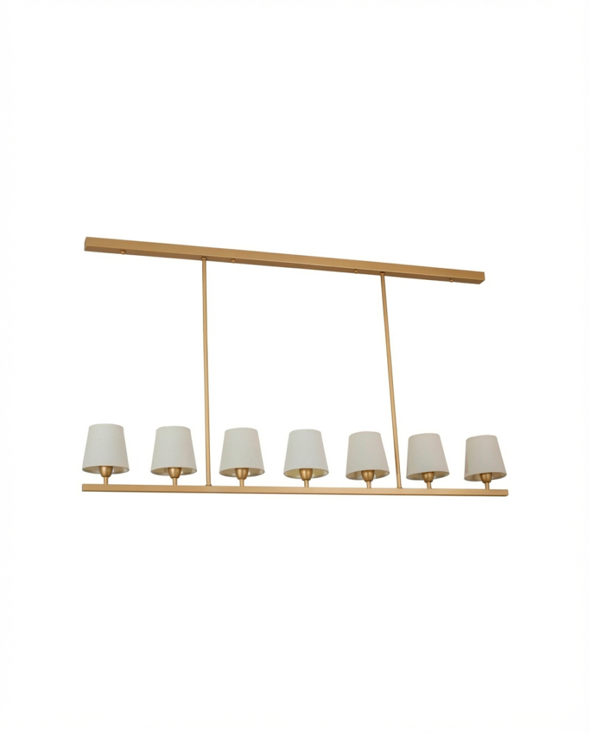 Lustre Pendente Retangular 7 Cúpulas Tocheiro Dourado 1,40m 728