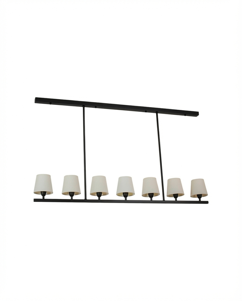 Lustre Pendente Retangular 7 Cúpulas Tocheiro Preto 1,40m 728