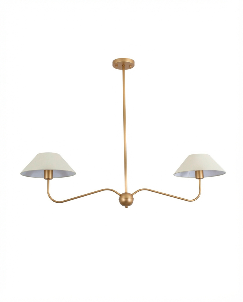Lustre Pendente Retangular Clássico Cúpula Duplo 1,30m Dourado 731