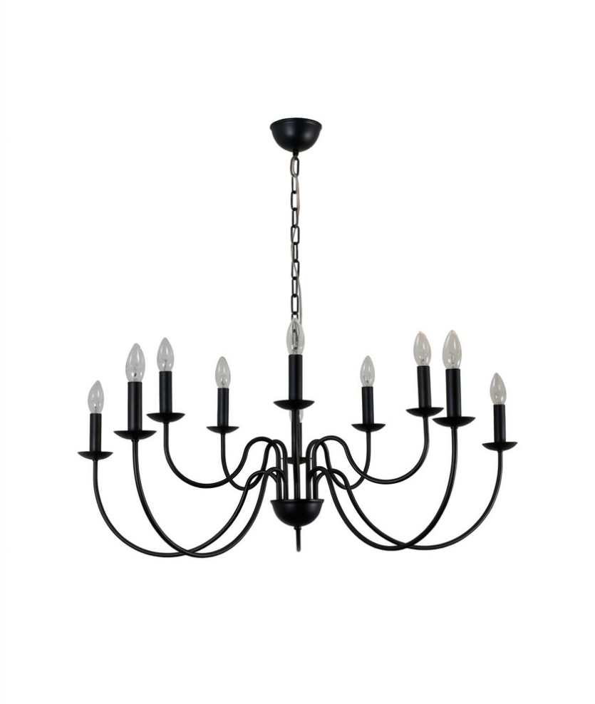 Lustre Pendente Thomas  Redondo Tocheiro Clássico Sem Cúpula 10 Braços Preto 743/10