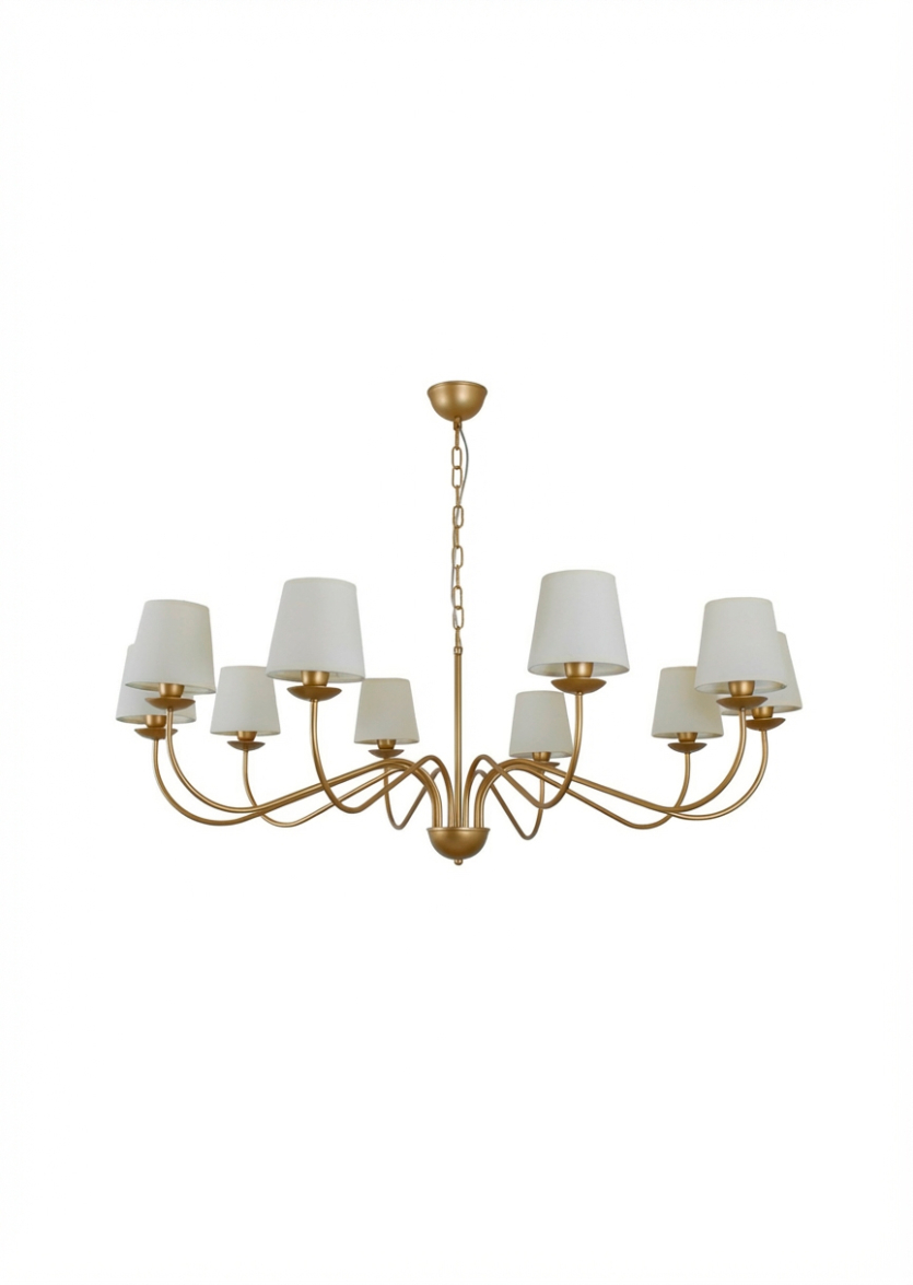 Lustre Pendente Versalhes Redondo Tocheiro Clássico Cúpula 10 Braços 1,20 Metro Dourado 767