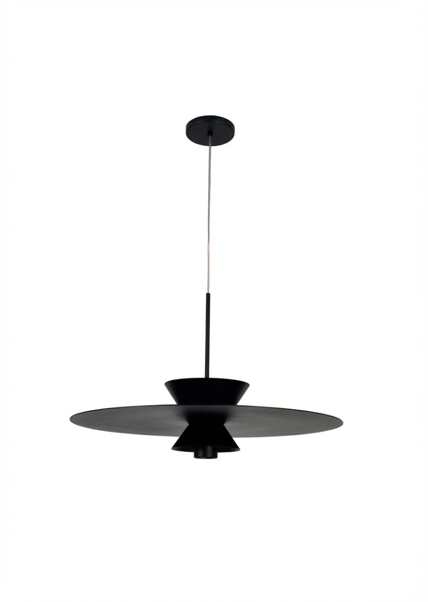 Lustre Pendente Industrial Disco Cone Preto 768