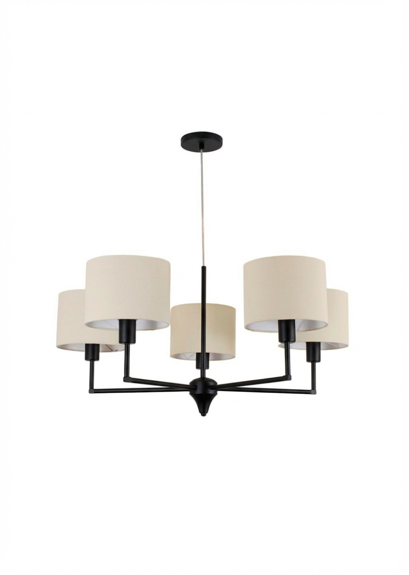 Lustre Pendente Redondo 05 Cúpulas 80cm Preto 775