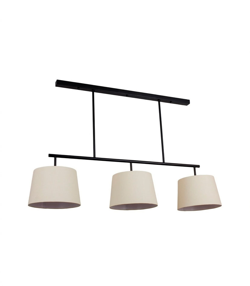 Lustre Pendente Tocheiro Trio Retangular 3 Cúpulas Preto 1,30m 799