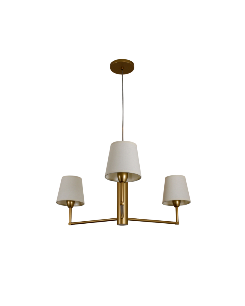 Lustre Pendente Redondo Tocheiro Cúpula 3 Braços Dourado 185/3