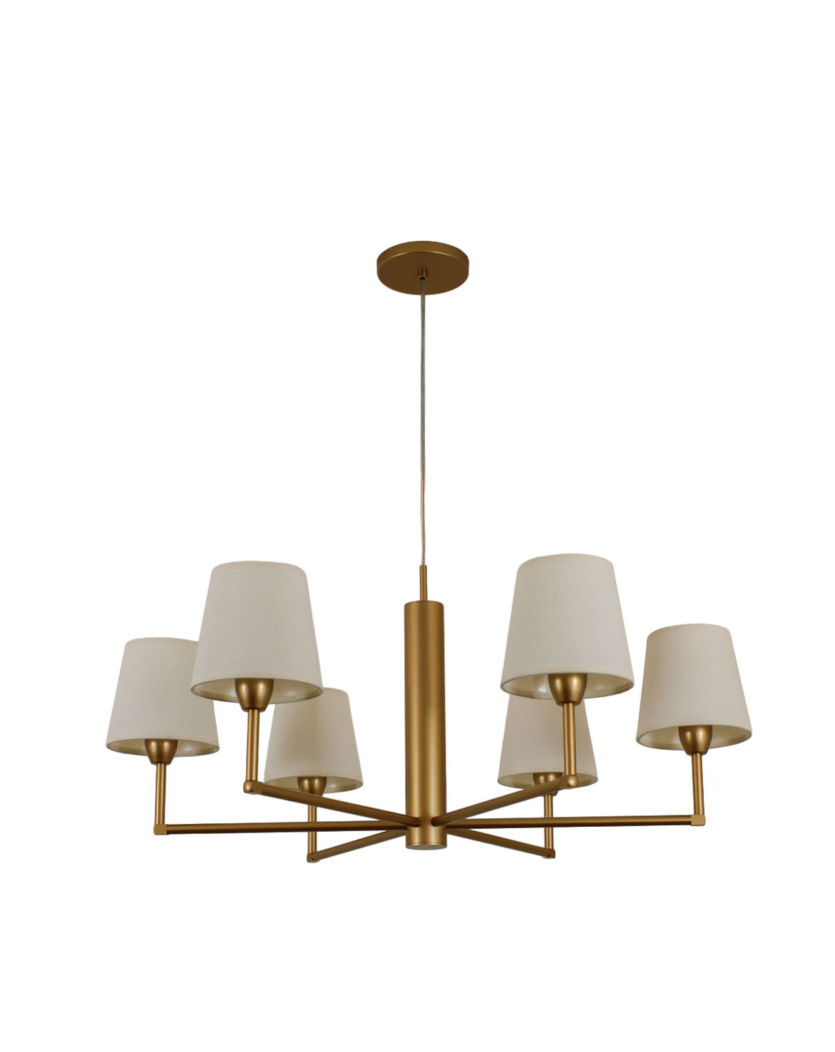 Lustre Pendente Redondo Tocheiro Cúpula 06 Braços Dourado 185/6