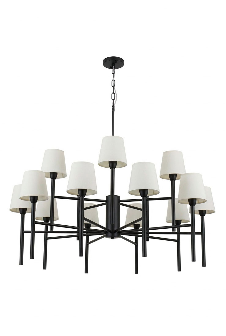 Lustre Pendente Redondo Tocheiro Cúpula 15 Braços com Corrente Preto 709/15