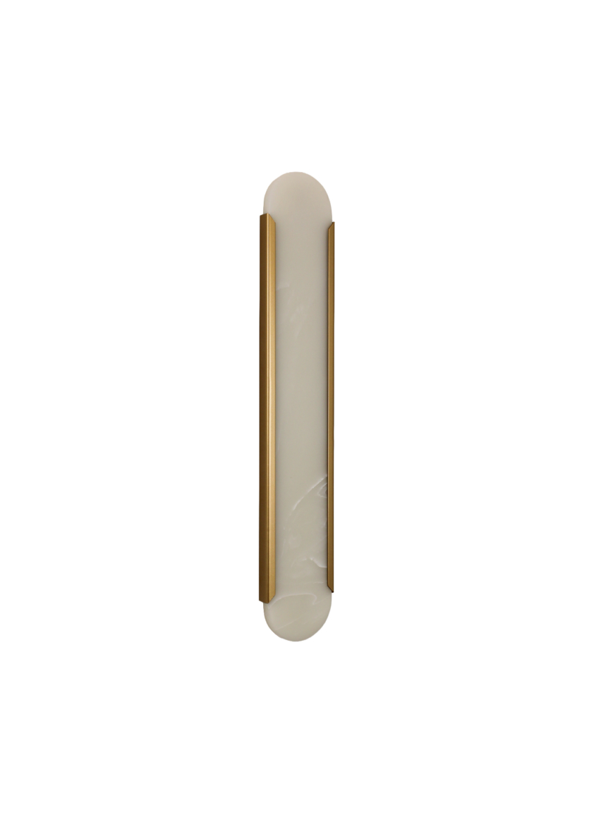 Lustre Arandela Retângular Mármore Pedra Branca Dourado Led 3000k 814